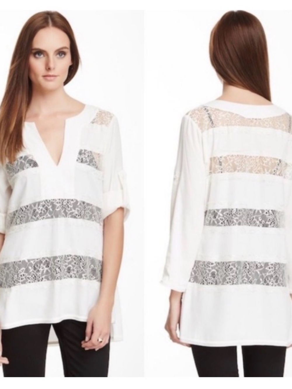 BCBGMAXAZRIA Erid Lace Striped Tunic S